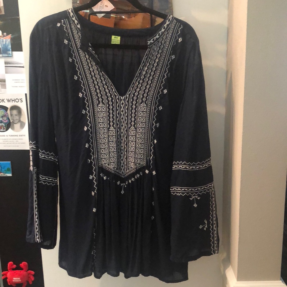 Navy and white embroidered tunic